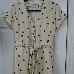 Anthropologie Moon River Jumper Romper Size Small Petite Cream Brown Pockets